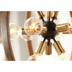 Possini Euro Stedman 25" 12-Light Gold And Wood Sputnik Orb Chandelier