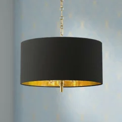 20" Wide Warm Gold Pendant Light With Black Shade