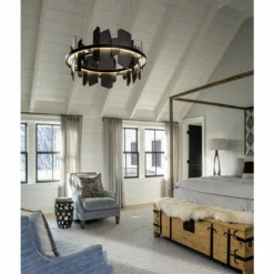 Hubbardton Forge Ardesia 38" Black And Slate LED Ring Chandelier