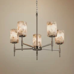Alabaster Rocks!™ Union 24" Wide Nickel 5-Light Chandelier