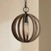Allier 10" Wide Weathered Oak Wood Mini Pendant