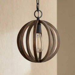 Allier 10" Wide Weathered Oak Wood Mini Pendant