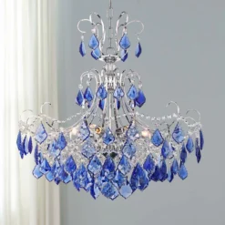 Alpine 26" Wide Chrome And Blue Crystal Chandelier