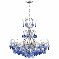 Alpine 26" Wide Chrome And Blue Crystal Chandelier -Outlet The Radiantix Store alpine 26 inch wide chrome and blue crystal chandelier 39p94views4