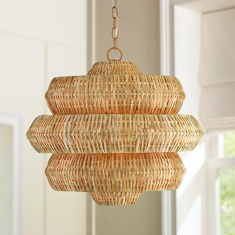 Antibes 22 1/2" Wide Khaki And Natural Rattan Modern Pendant Light 3 Antibes 22 1/2" Wide Khaki And Natural Rattan Modern Pendant Light