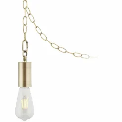 Antique Brass Plug-In Hanging Swag Chandelier With Edison Style LED Bulb