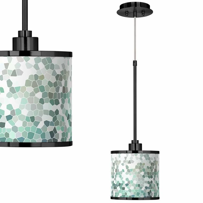 Aqua Mosaic Giclee Black Mini Pendant Light 3 Aqua Mosaic Giclee Black Mini Pendant Light