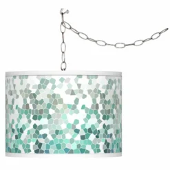 Aqua Mosaic Giclee Glow Plug-In Swag Pendant