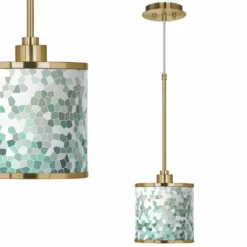 Aqua Mosaic Giclee Gold Mini Pendant Light