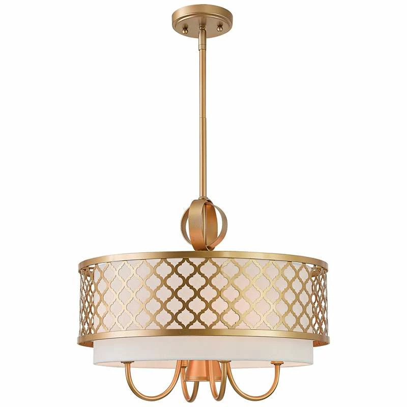 Arabesque 18" Wide Soft Gold Drum Pendant With Downlight 4 Arabesque 18" Wide Soft Gold Drum Pendant With Downlight - Image 2