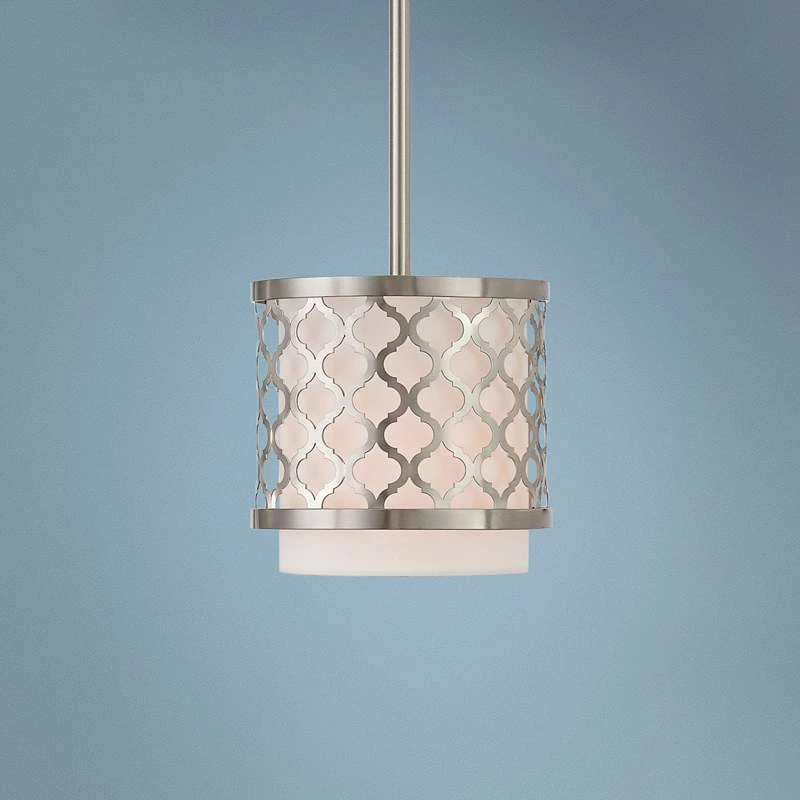 Arabesque 7" Wide Brushed Nickel Drum Mini Pendant 3 Arabesque 7" Wide Brushed Nickel Drum Mini Pendant