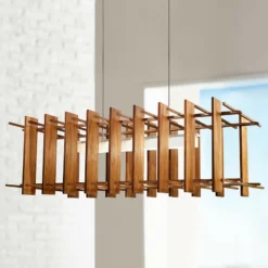Arca 49" Wide Oiled Walnut LED Modern Linear Kitchen Island Pendant