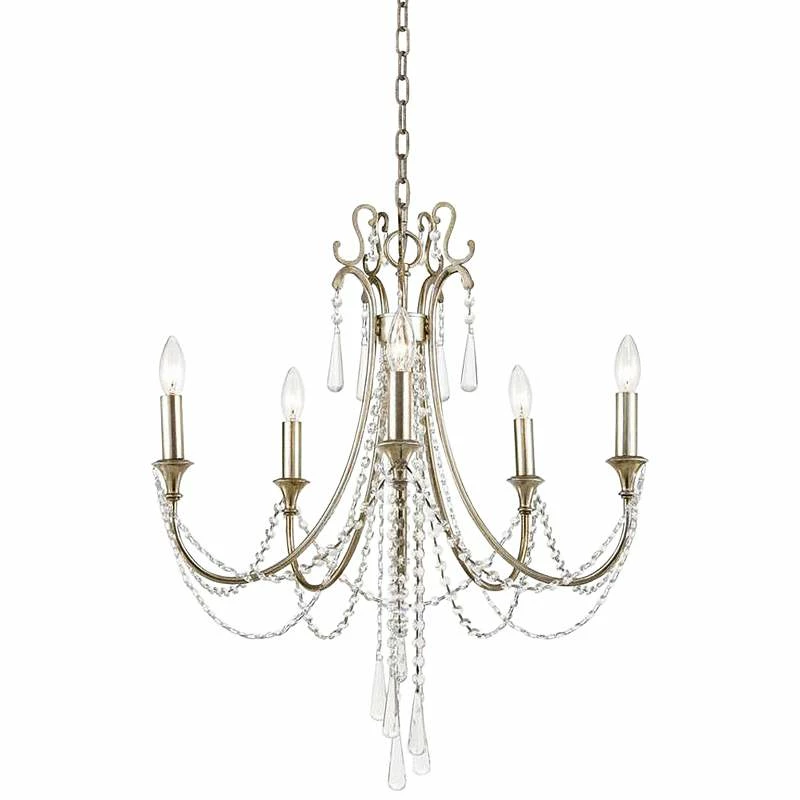 Arcadia 23 1/2"W Antique Silver Crystal 5-Light Chandelier 4 Arcadia 23 1/2"W Antique Silver Crystal 5-Light Chandelier - Image 2