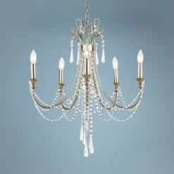 Arcadia 23 1/2"W Antique Silver Crystal 5-Light Chandelier