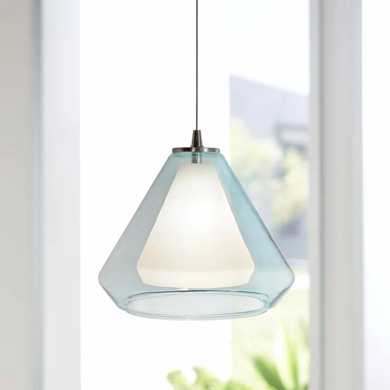 AFX Armitage 10"W Satin Nickel LED Mini Pendant With Aqua Glass 3 AFX Armitage 10"W Satin Nickel LED Mini Pendant With Aqua Glass