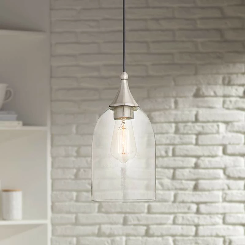 Art Glass 6 1/4"W Clear Glass Brushed Nickel Mini Pendant 3 Art Glass 6 1/4"W Clear Glass Brushed Nickel Mini Pendant