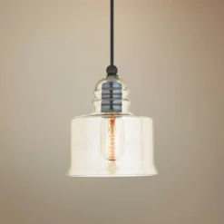 Art Glass 6 3/4" Wide English Bronze Mini Pendant