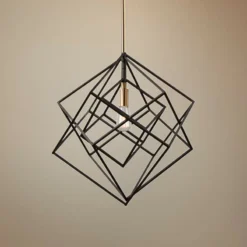 Artistry 16" Wide Matte Black And Satin Brass Pendant Light