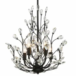 Aurine 18" Wide Matte Black And Crystal Floral 5-Light Chandelier -Outlet The Radiantix Store aurine 18 inch wide matte black and crystal floral 5 light chandelier 91k44views1