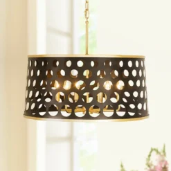 Bailey 24" Wide Matte Black Gold 6-Light Drum Pendant