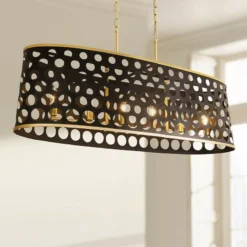 Bailey 44" Wide Matte Black Gold 6-Light Island Pendant