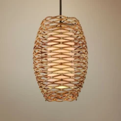Troy Balboa 40 3/4" Wide Natural Pendant Light With Cream Linen Shade