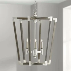 Bastian 23 1/2"W Chateau Gray Silver 3-Light Foyer Pendant