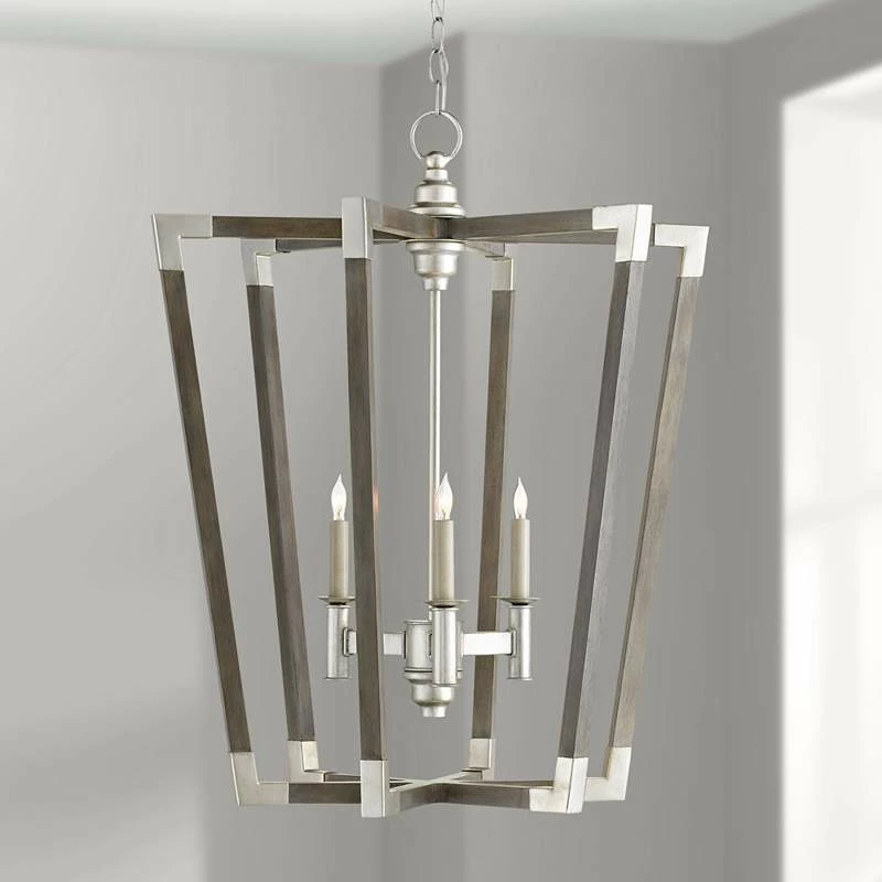 Bastian 23 1/2"W Chateau Gray Silver 3-Light Foyer Pendant 3 Bastian 23 1/2"W Chateau Gray Silver 3-Light Foyer Pendant