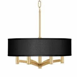 Black Faux Silk Ava 6-Light Gold Pendant Chandelier