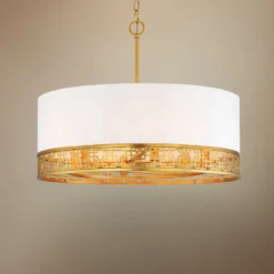 Blairmoor 25" Wide Honey Gold And Faux Silk Modern Pendant Light