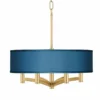 Blue Faux Silk Ava 6-Light Gold Pendant Chandelier -Outlet The Radiantix Store blue faux silk ava 6 light gold pendant chandelier 694j6