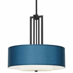 Blue Faux Silk Carey 24" Black 4-Light Chandelier