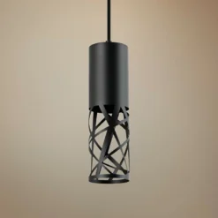 AFX Boon 3 1/2" Wide Black Cut Metal Cylinder LED Mini Pendant
