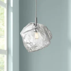 Boulder 6 3/4"W Polished Nickel And Glass LED Mini Pendant