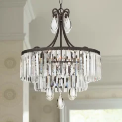 Bruini 20" Wide 4-Light Bronze And Crystal Chandelier