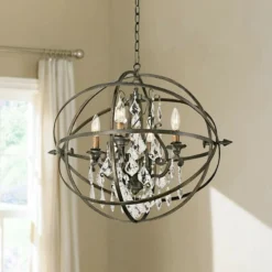 Troy Byron 21" Hand-Worked Bronze And Crystal Chandelier