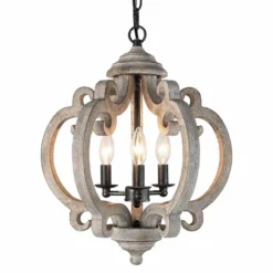 Cachil 15 1/2" Wide Distressed Wood 3-Light Orb Chandelier