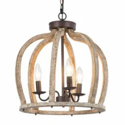 Cachil 15" Wide Distressed Wood 3-Light Lantern Chandelier