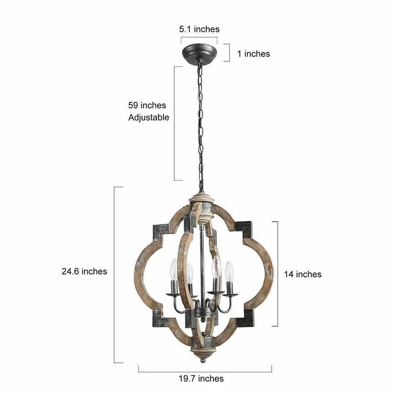 Cachil 19 3/4"W Distressed Wood 4-Light Lantern Chandelier 7 Cachil 19 3/4"W Distressed Wood 4-Light Lantern Chandelier - Image 5