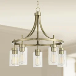 Caleb 22 3/4" Wide Gold Glass Wagon Wheel 5-Light Chandelier