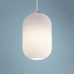 AFX Callie 9" Wide Frosted White Ribbed Glass Mini Pendant