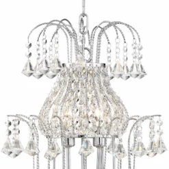 Calylah 21 1/2" Wide Chrome And Crystal Chandelier -Outlet The Radiantix Store calylah 21 and one half inch wide chrome and crystal chandelier 56n57views2