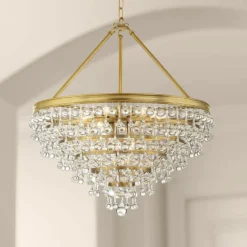 Calypso 24"W Vibrant Gold And Crystal Teardrop Chandelier