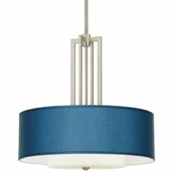 Carey 24" Silk Blue Double Drum Shade Chandelier