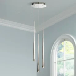 Cascade 12"W Nickel W/ Clear Crystal LED Multi Light Pendant