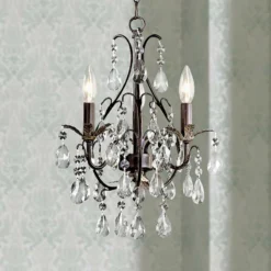 Castlewood Walnut And Crystal 3-Light Small Mini Chandelier