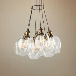 Clearwater 18"W Vintage Brass And Black Multi Light Pendant