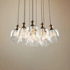 Clearwater 22"W Vintage Brass And Black Multi Light Pendant