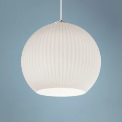 AFX Cleo 12 1/2" Wide Frosted White Ribbed Glass Pendant Light
