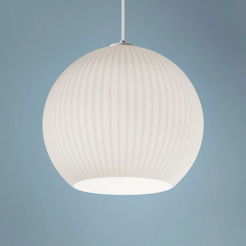 AFX Cleo 12 1/2" Wide Frosted White Ribbed Glass Pendant Light 3 AFX Cleo 12 1/2" Wide Frosted White Ribbed Glass Pendant Light